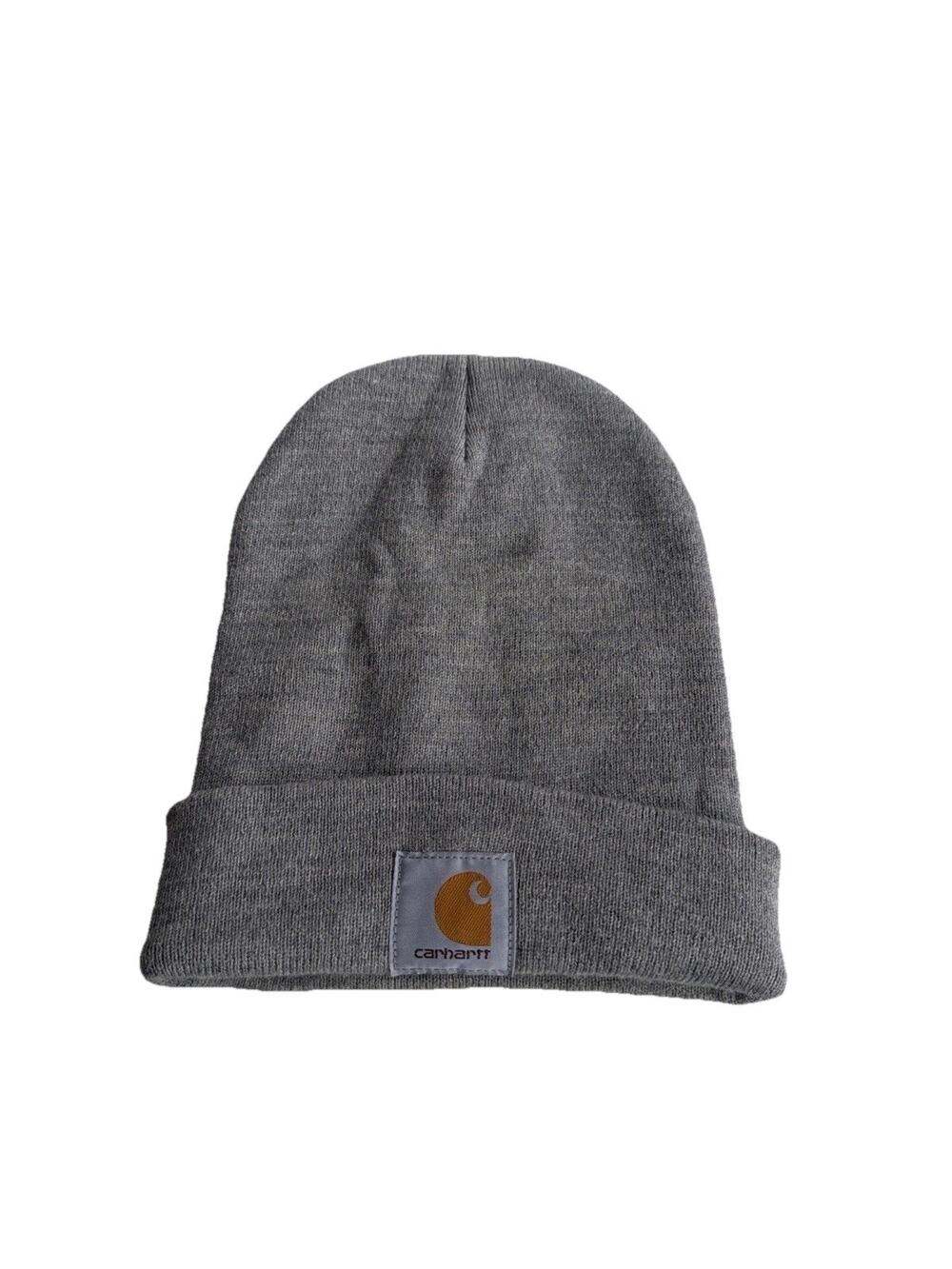 Carhartt Beanie Hat Knit Cap Mens Dark Gray Acrylic Cuffed Work Winter Adult